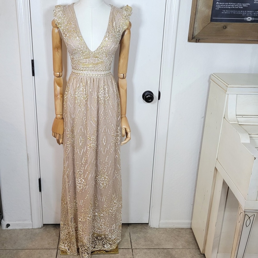 Hello Molly Gold and Cream Maxi Dress